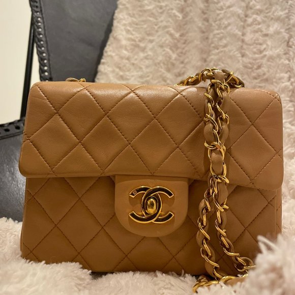 CHANEL LAMBSKIN LEATHER VINTAGE MINI SQUARE CLASSIC SINGLE FLAP SHOULDER BAG - Picture 4 of 16